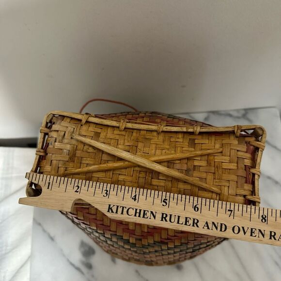 Antique Laotian gathering Woven Basket with Red and Black Pattern - Picture 13 of 16